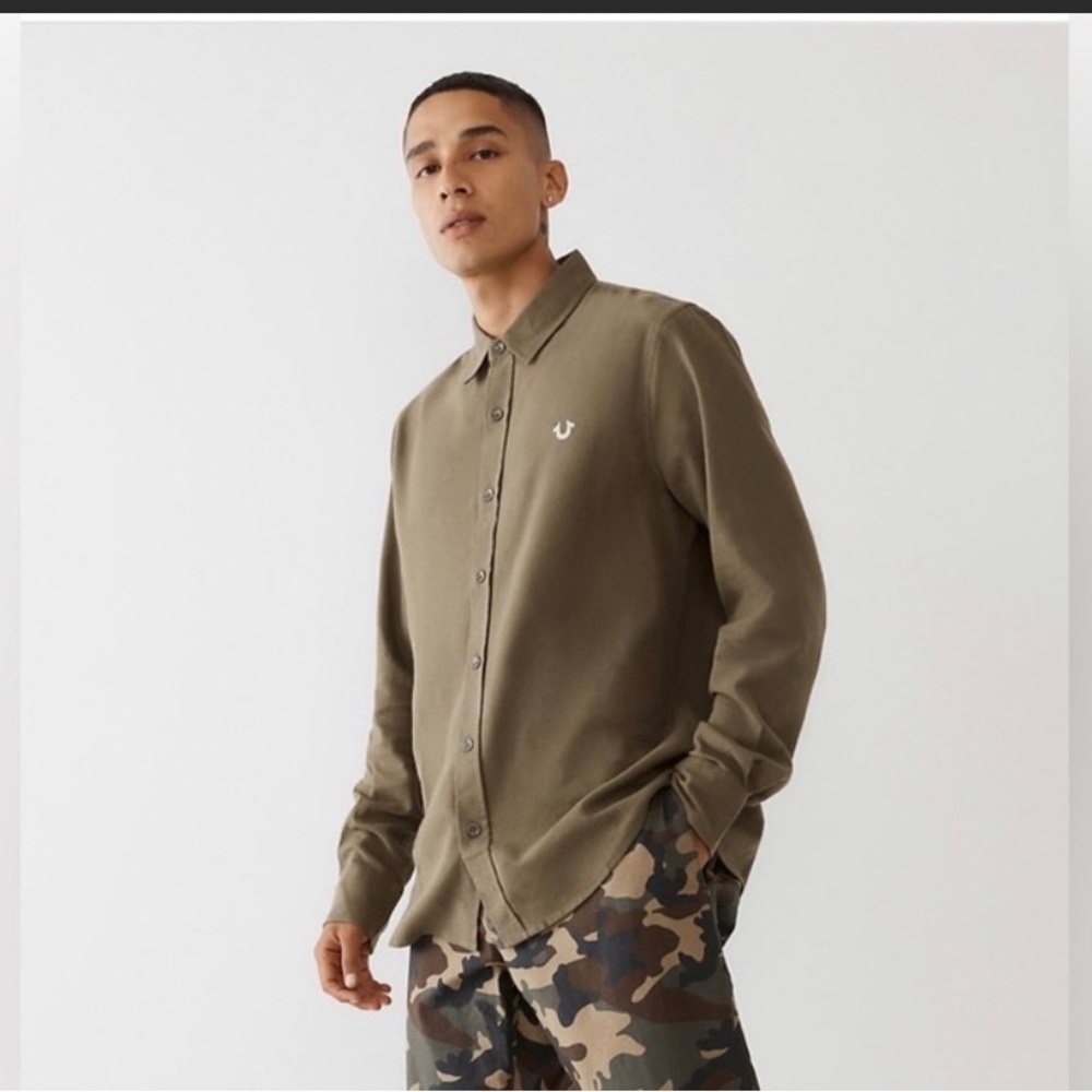 True Religion Solid Flannel Button Down Shirt Calamata.